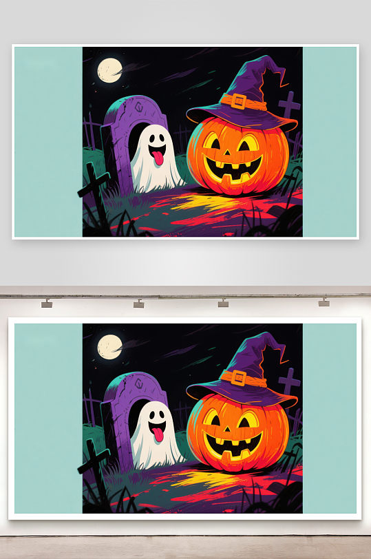 万圣夜的南瓜与幽灵-众图网