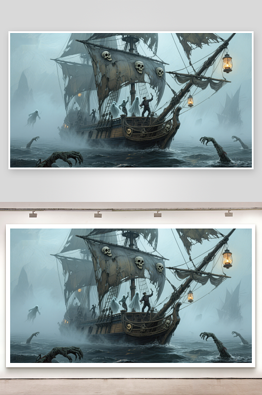 幽灵海盗船在迷雾中航行-众图网