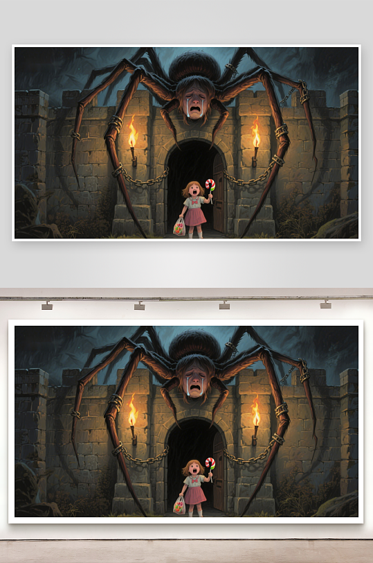 小女孩与巨大蜘蛛守卫的城堡-众图网