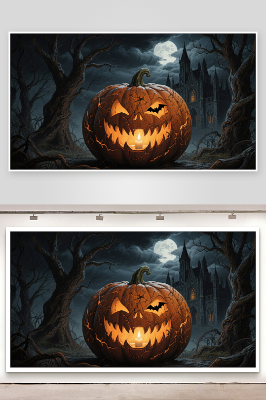 万圣节南瓜灯与哥特式城堡-众图网