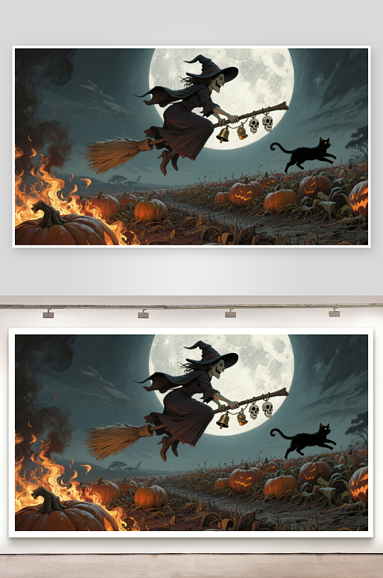 万圣夜巫女飞越南瓜田-众图网