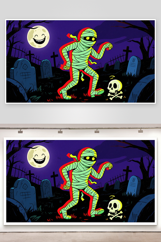 夜幕下的墓地木乃伊-众图网