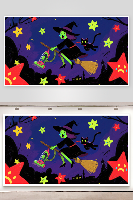 巫女夜空扫帚飞行-众图网