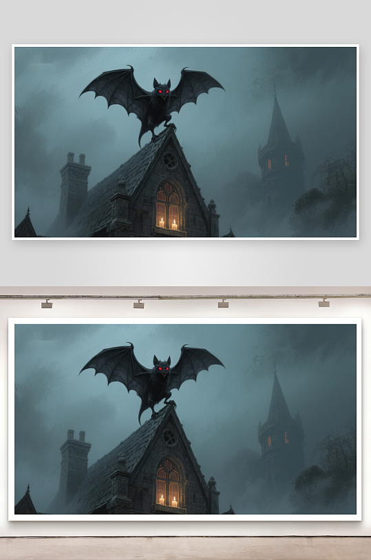 夜幕下的古堡与蝙蝠-众图网