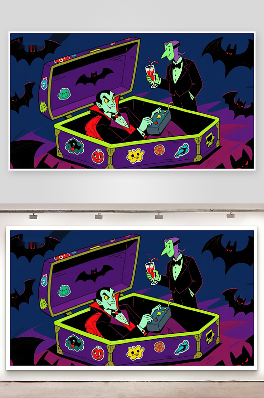 吸血鬼在棺材中享受饮料-众图网