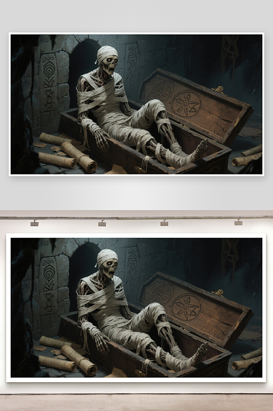 古墓中的木乃伊与神秘卷轴-众图网