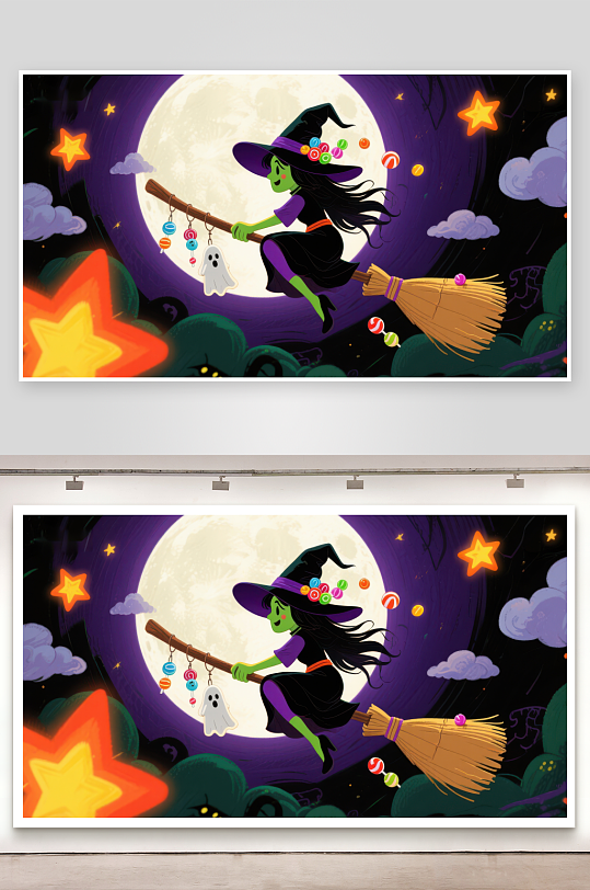 万圣夜巫女飞天扫帚-众图网