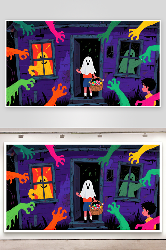 万圣节夜小鬼敲门-众图网