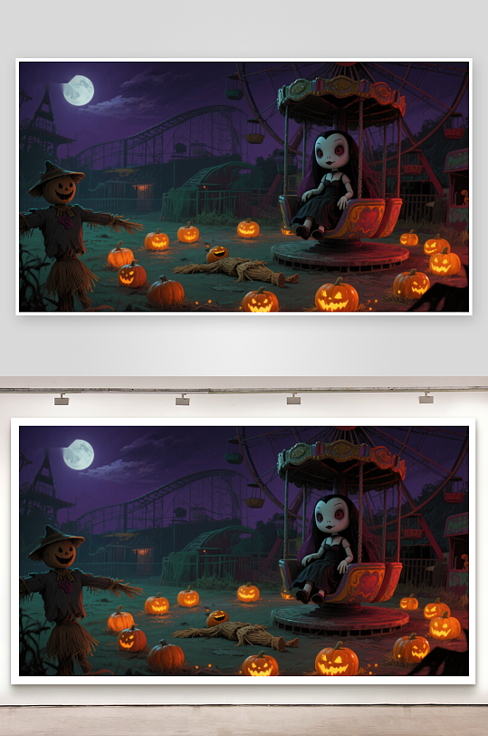 万圣节游乐园的神秘夜晚-众图网