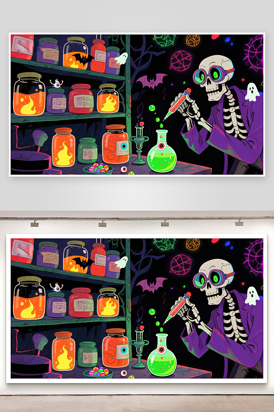 骷髅科学家在实验室进行神秘实验-众图网