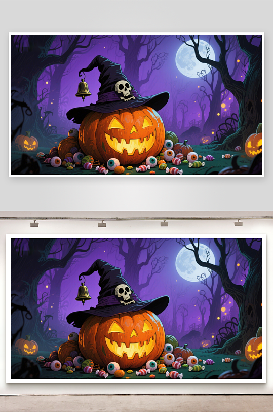 万圣节南瓜灯与糖果的神秘森林-众图网