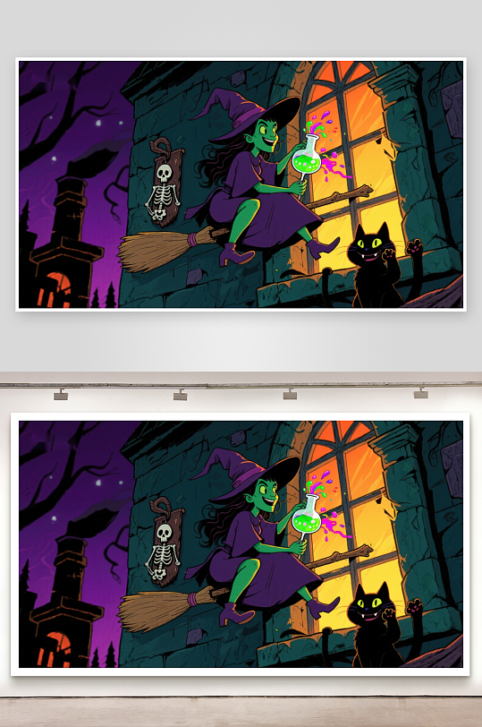 夜幕下的女巫与魔法瓶-众图网