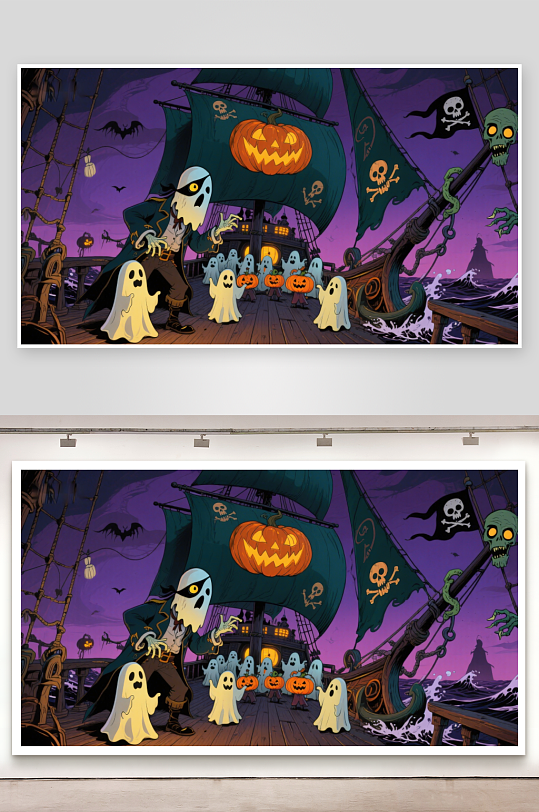 万圣节海盗船上的幽灵派对-众图网