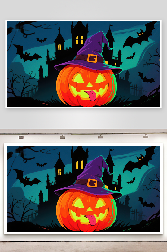 万圣节南瓜灯与幽灵城堡-众图网