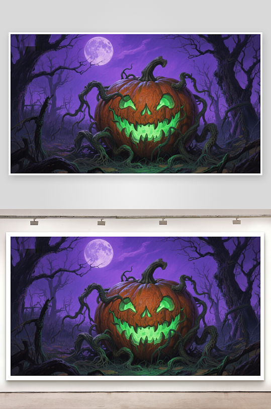 幽灵南瓜在月夜森林-众图网