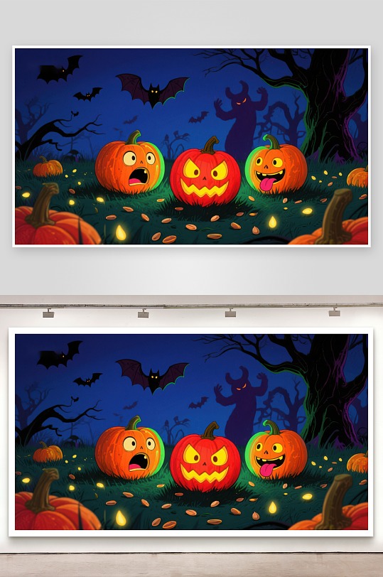 万圣节南瓜灯与幽灵的夜景-众图网