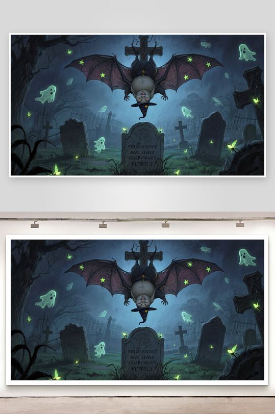 夜幕下的墓园与神秘蝙蝠-众图网