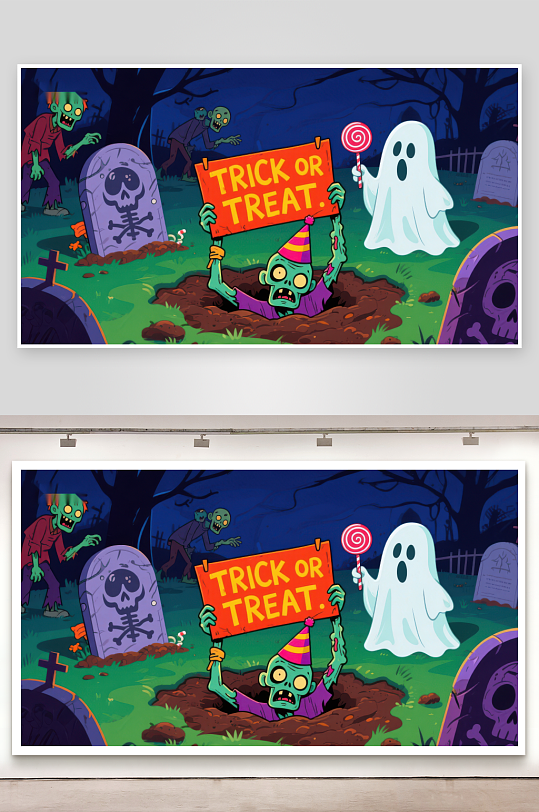 万圣节墓地里的捣蛋鬼-众图网