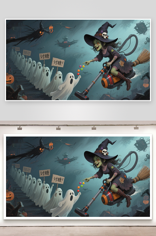 万圣节女巫与小鬼讨糖-众图网