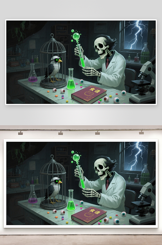骷髅科学家在实验室进行神秘实验-众图网