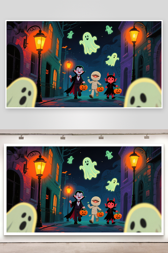 万圣节夜晚的欢乐游行-众图网