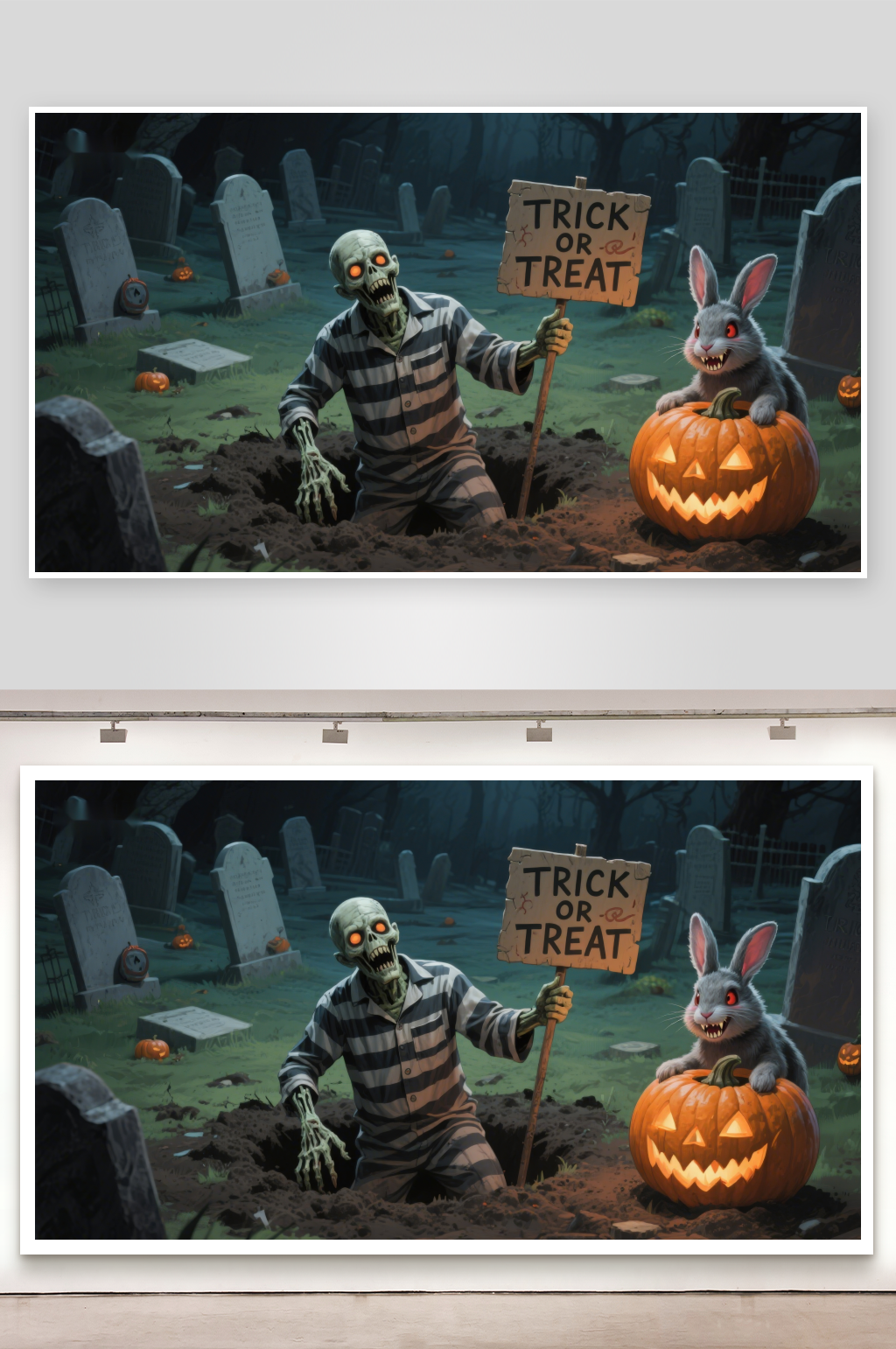 墓地里的万圣节惊喜素材