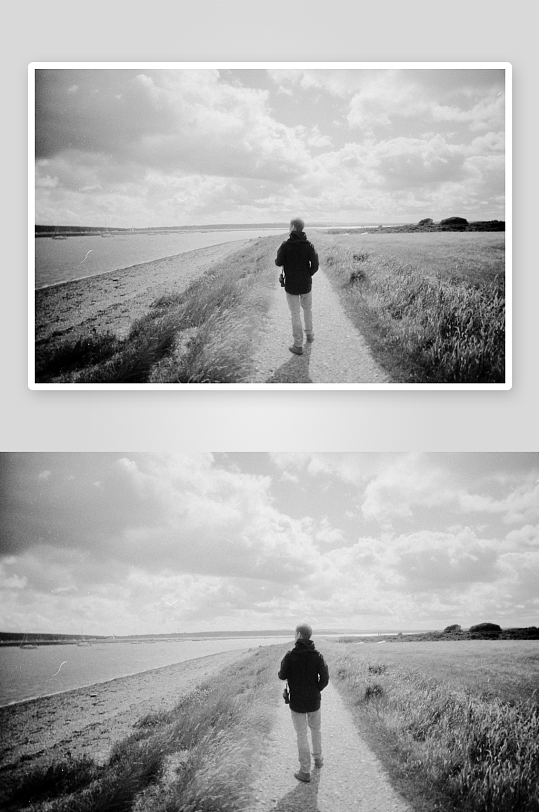 一人独行于湖畔小径-众图网