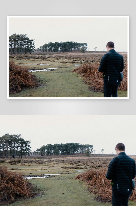 一人行走在荒野小径上-众图网