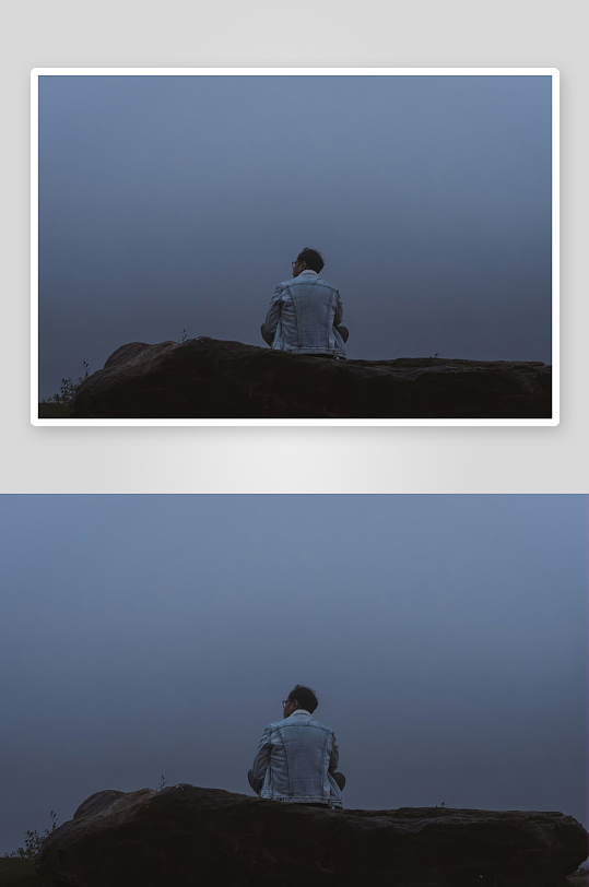 一人静坐岩石望远方-众图网