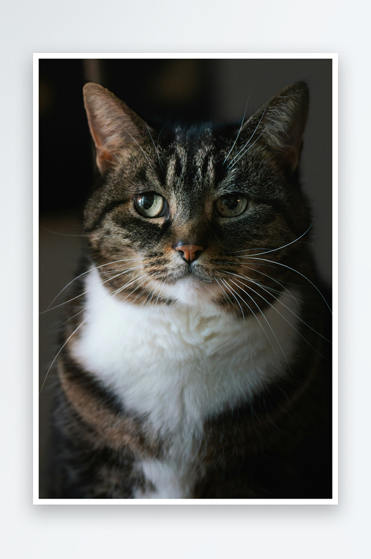 一只虎斑猫的特写肖像-众图网