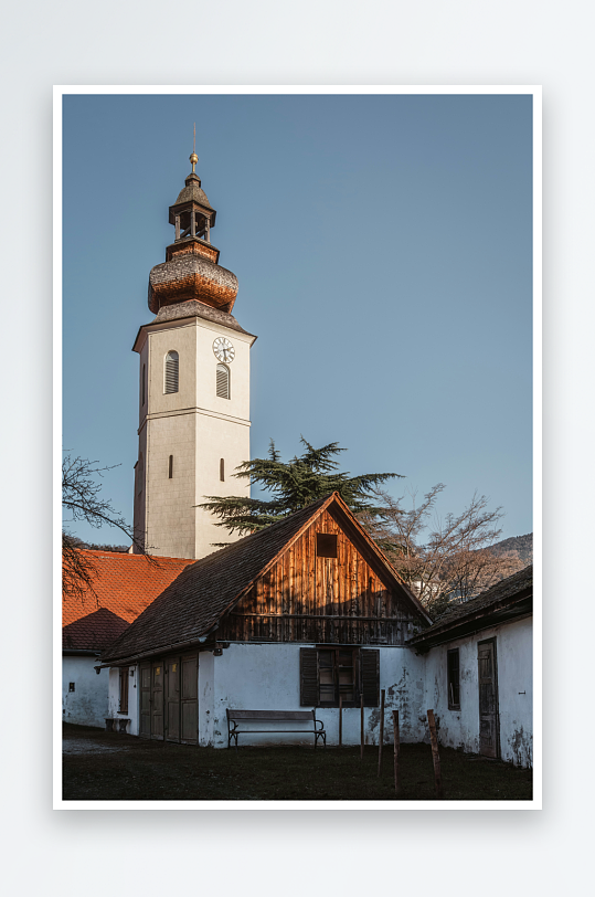 乡村教堂与木屋建筑-众图网