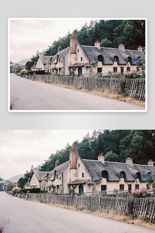 乡村石砌房屋与木栅栏-众图网