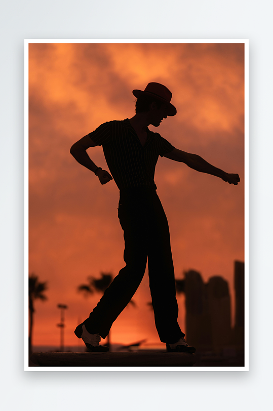 剪影人物在日落中舞动-众图网