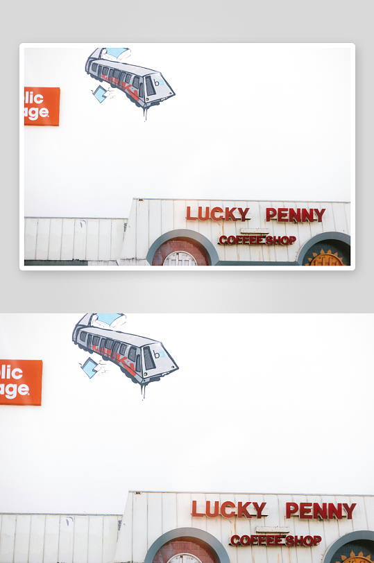 咖啡店招牌与飞行列车壁画-众图网