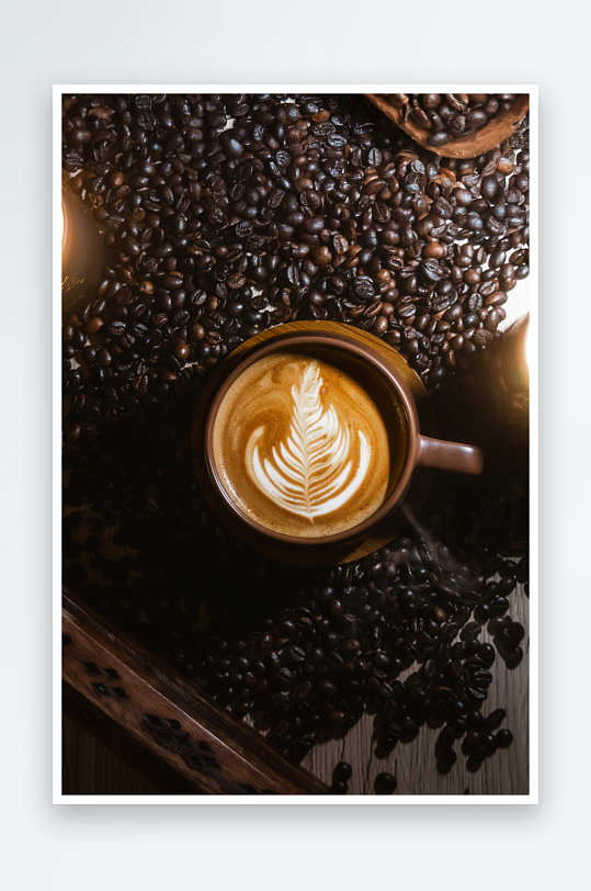 咖啡拉花艺术与咖啡豆-众图网