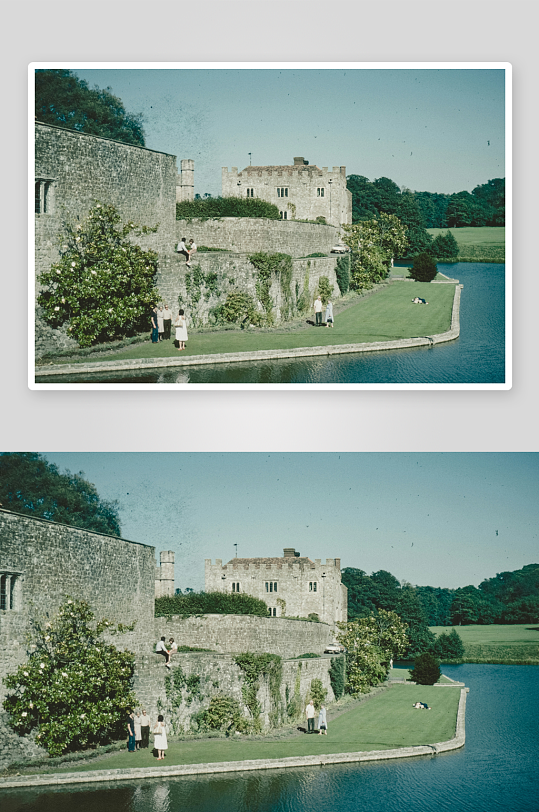 城堡庭院与湖畔景观-众图网