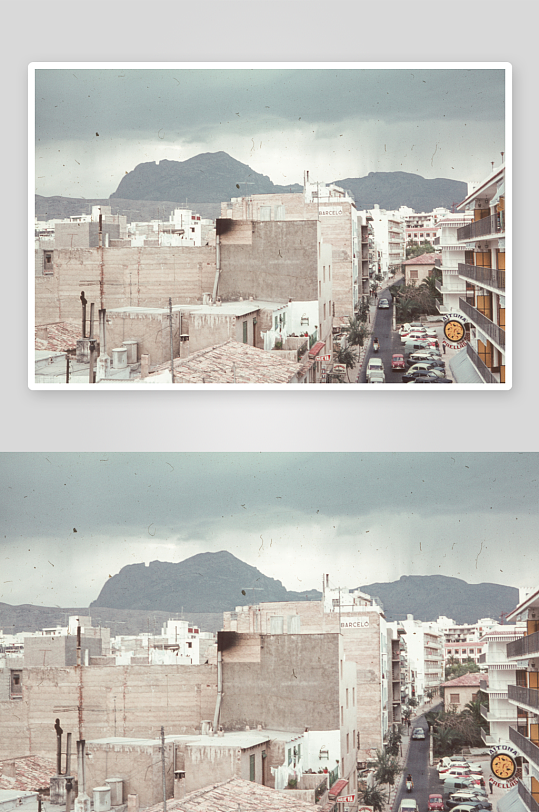 城市街景与远山云天-众图网