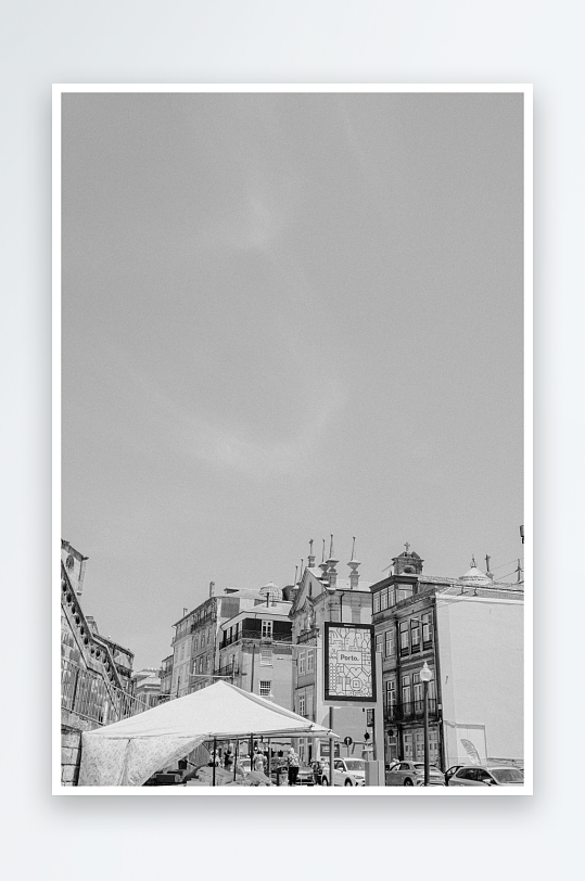 城市街景黑白影像-众图网