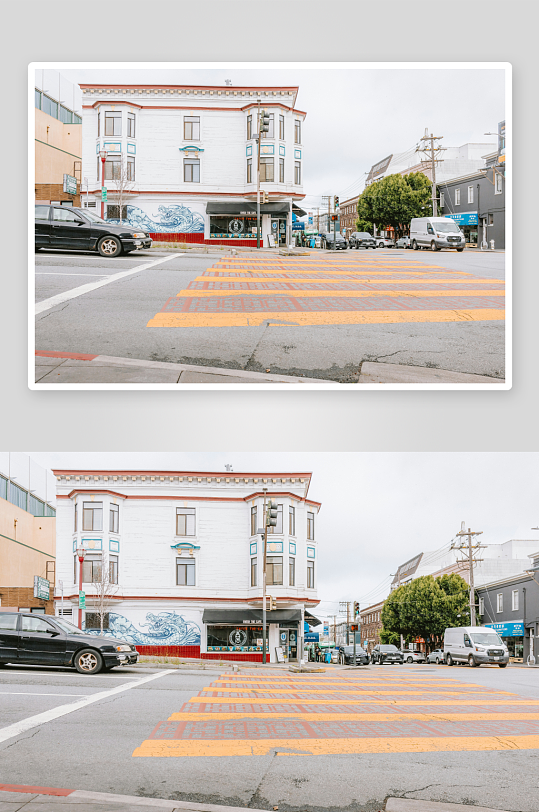 城市街角建筑与斑马线-众图网