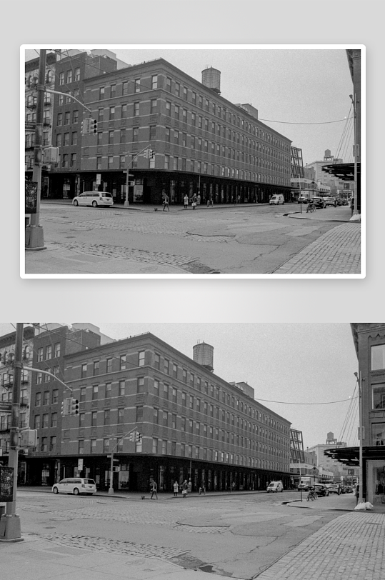 城市街角的砖砌建筑与行人-众图网