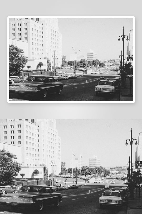 城市街道上的复古汽车行驶-众图网