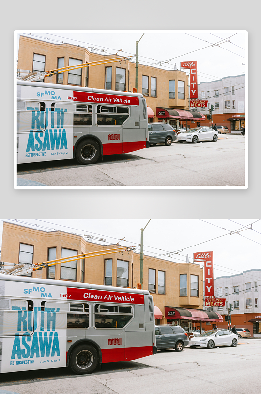 城市街道上的清洁空气巴士-众图网