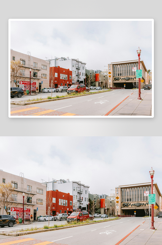 城市街道建筑与车辆景象-众图网