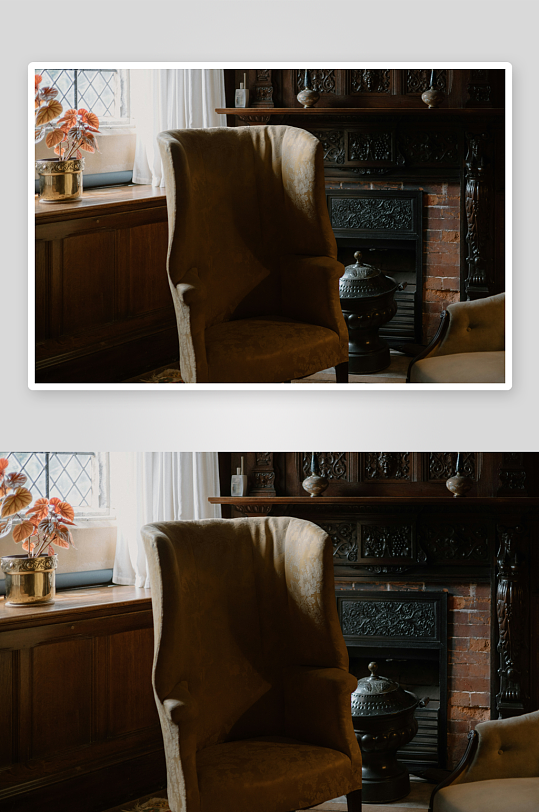 复古客厅中的扶手椅与壁炉-众图网