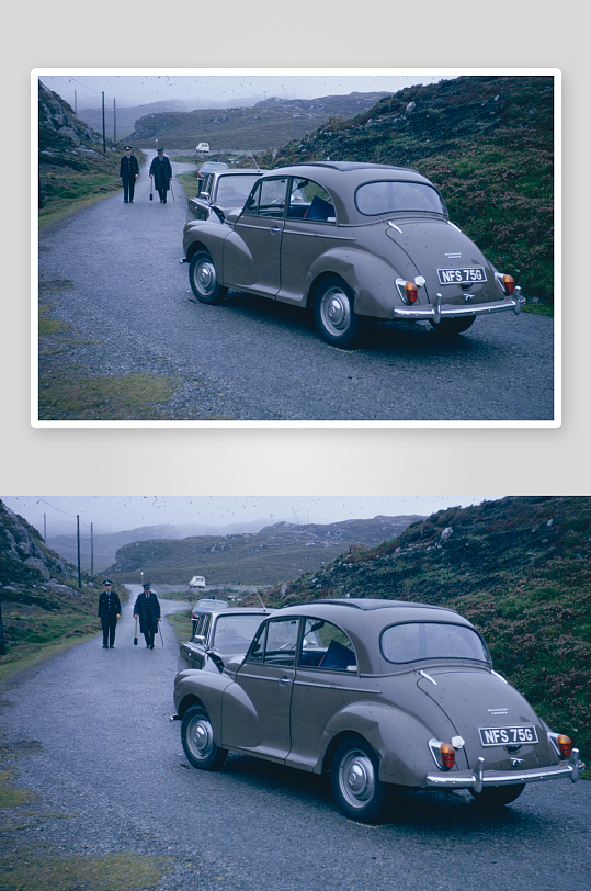 复古汽车停在乡间小路-众图网