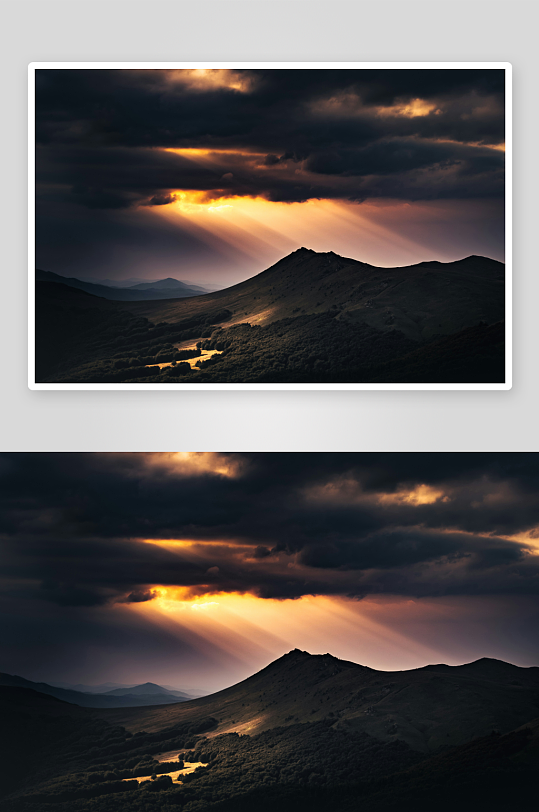 夕阳穿透云层照亮山脉-众图网