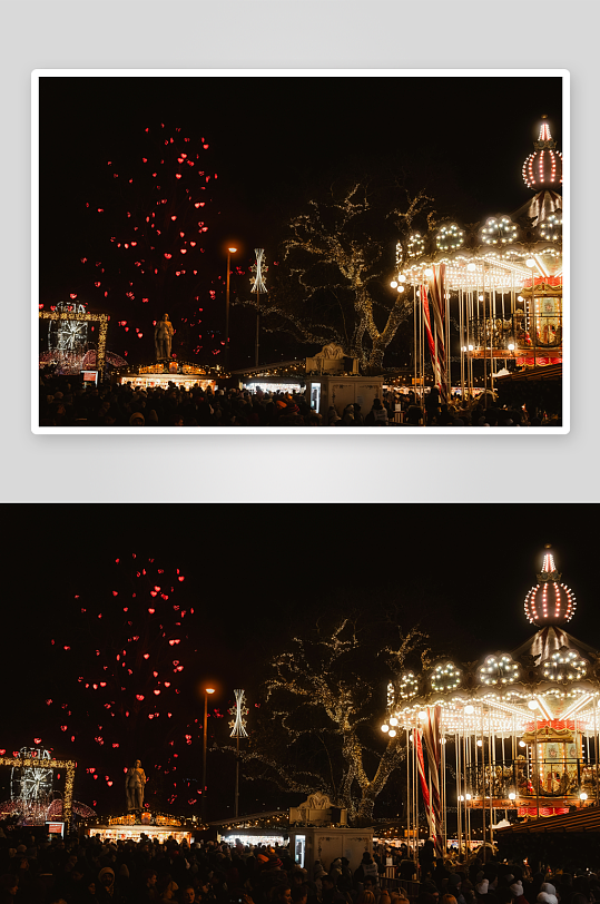 夜市游乐场烟花庆典-众图网