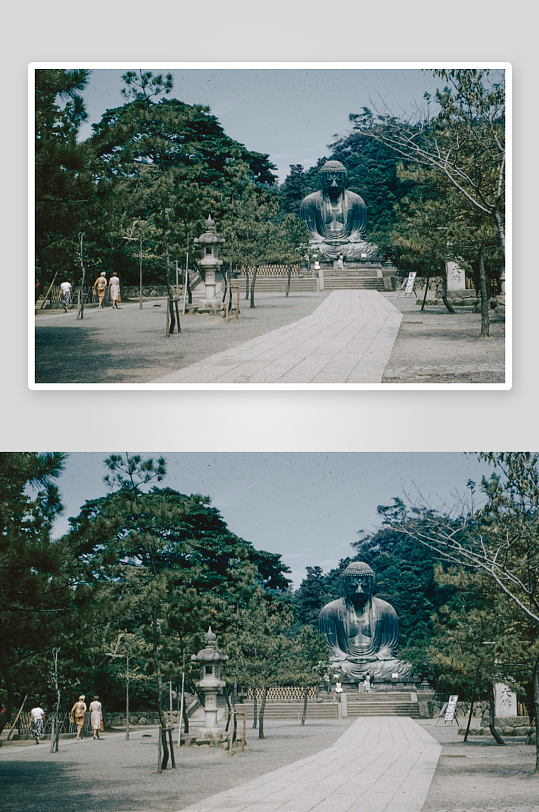 大佛雕像前的宁静庭院-众图网