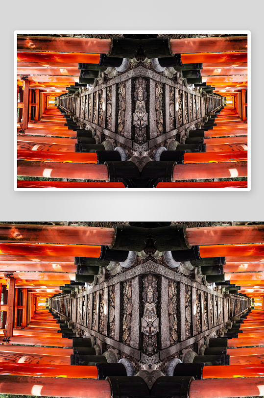 对称的红色廊道建筑-众图网