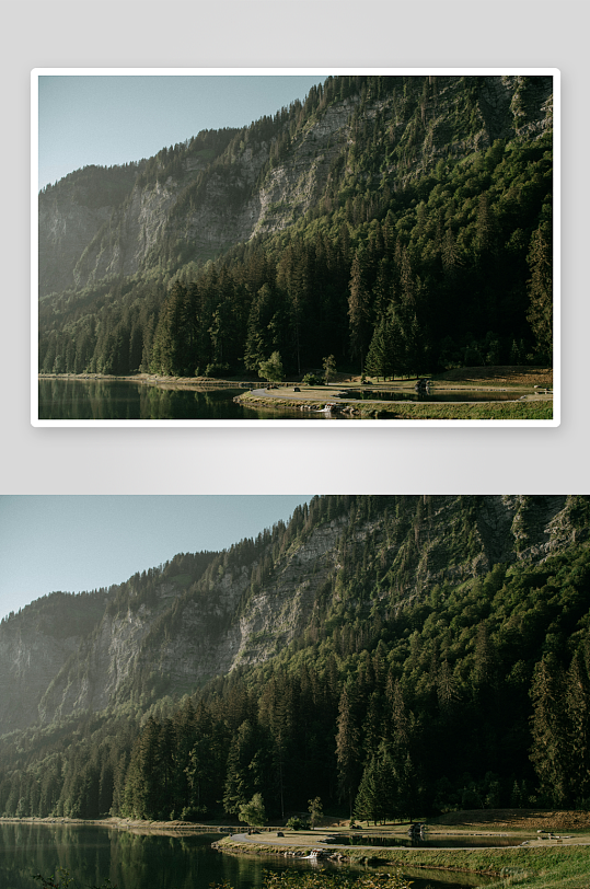 山林湖畔静谧风光-众图网